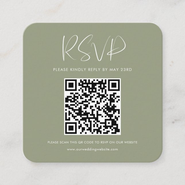 Carte D'accompagnement Réponse RSVP Elegant & moderne sauge vert QR code (Devant)