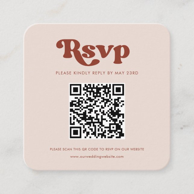 Carte D'accompagnement Réponse RSVP stylée retro peach rose QR code (Devant)