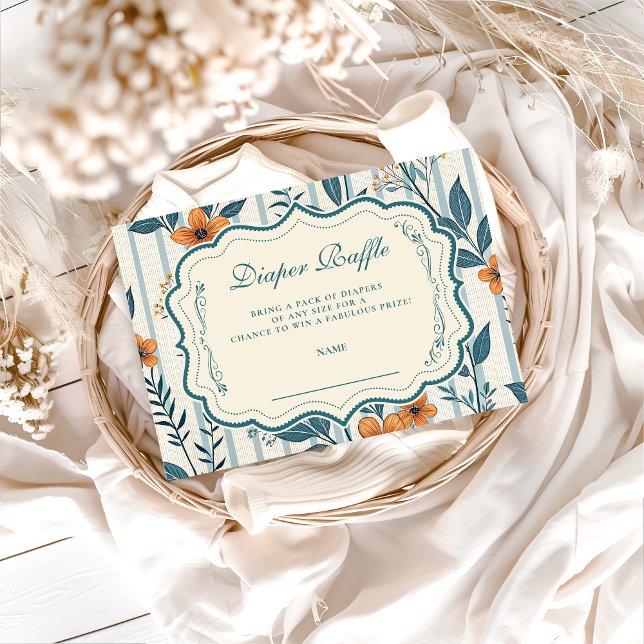 Carte D'accompagnement Retro Botanical Tile Baby Shower Diapper Raffle (Créateur téléchargé)