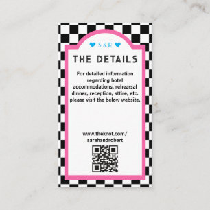 Carte D'accompagnement Retro Checkerboard Rose Bleu Noir & Blanc Détails