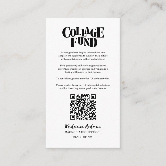 Carte D'accompagnement Retro College Fund Graduation Black Checkerboard (Devant)