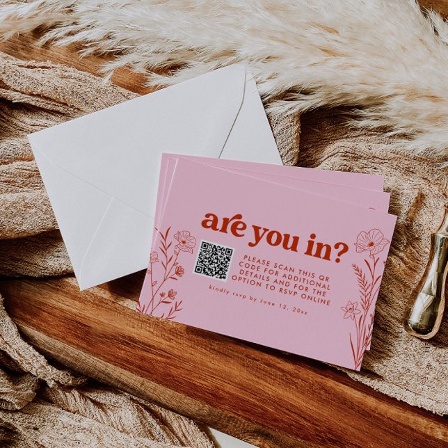 Carte D'accompagnement Retro Floral Mariage QR Code RSVP Détails (Créateur téléchargé)