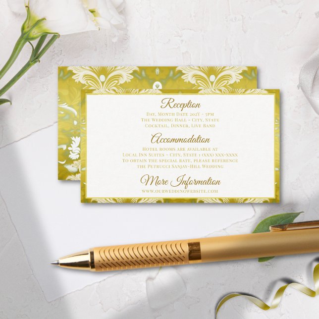 Carte D'accompagnement Retro Gold Green Mariage damassé (Créateur téléchargé)