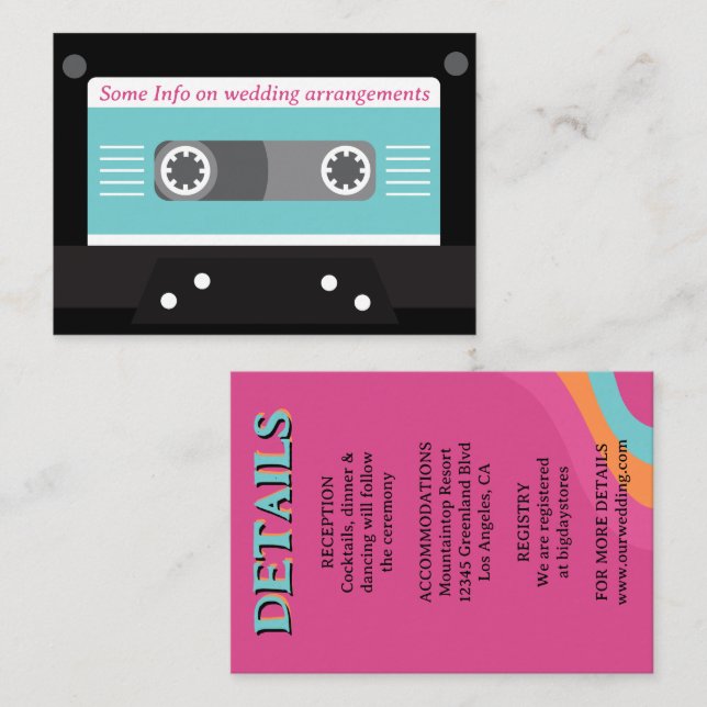 Carte D'accompagnement Retro les années 70 Musique Cassette Super Fuchsia (Devant / Derrière)
