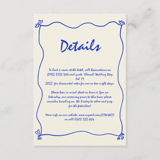 Carte D'accompagnement Retro manuscrit blanc Mariage détail (Devant)