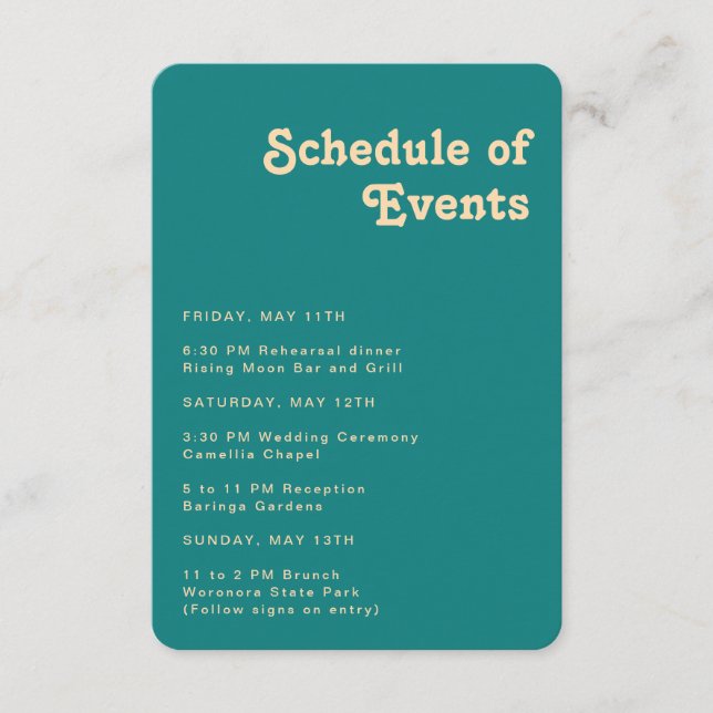 Carte D'accompagnement Retro moderne Calendrier Turquoise des événements  (Devant)