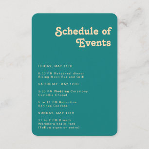 Carte D'accompagnement Retro moderne Calendrier Turquoise des événements 