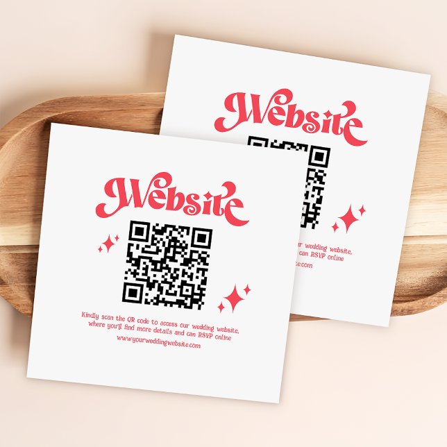 Carte D'accompagnement Retro Moderne Rouge & Blanc Code QR Site Mariage (Créateur téléchargé)