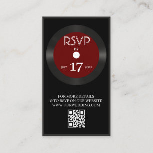 Carte D'accompagnement Retro Red Vinyl Record QR Code Site web Black RSVP
