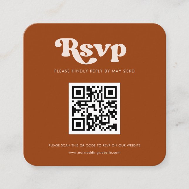 Carte D'accompagnement Rétro stylish gravé orange code QR réponse RSVP (Devant)
