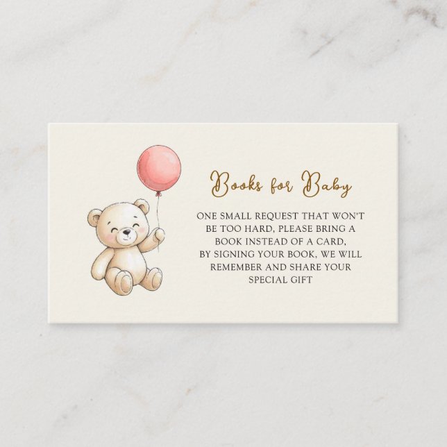 Carte D'accompagnement Retro Teddy Bear pink Baby Shower Book Request (Devant)