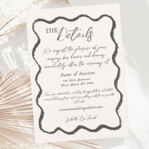 Carte D'accompagnement Retro Wavy Black White Détails du Mariage manuscri