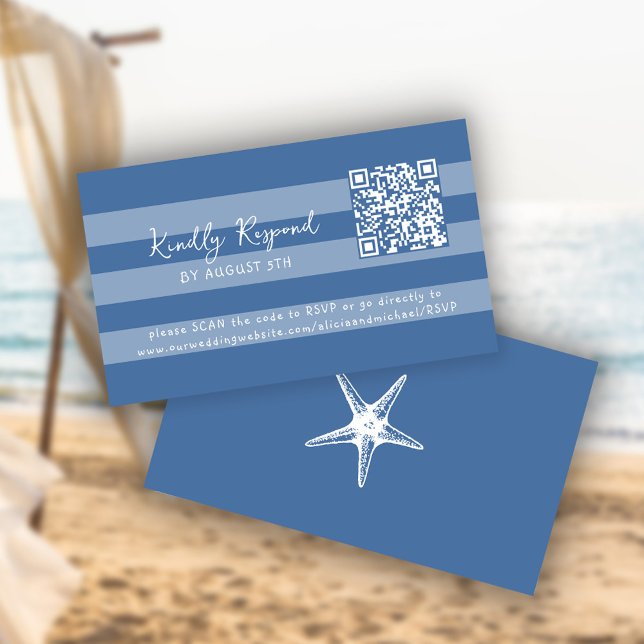 Carte D'accompagnement Retro whimsical summer beach QR code online RSVP (This is a MINI CARD. bigger sizes available)