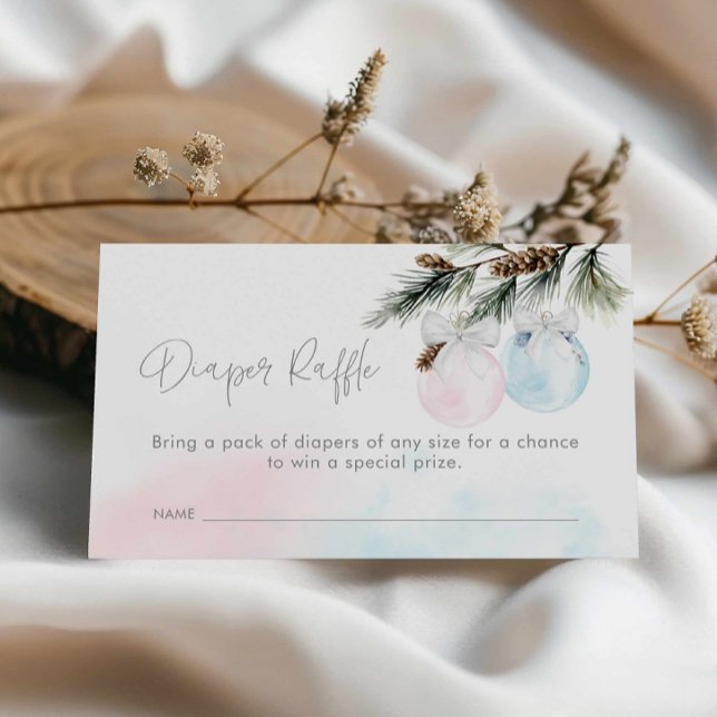 Carte D'accompagnement Révélation du sexe Fête bébé en hiver Tirage au so (Winter Gender Reveal Diaper Raffle Ticket Card)