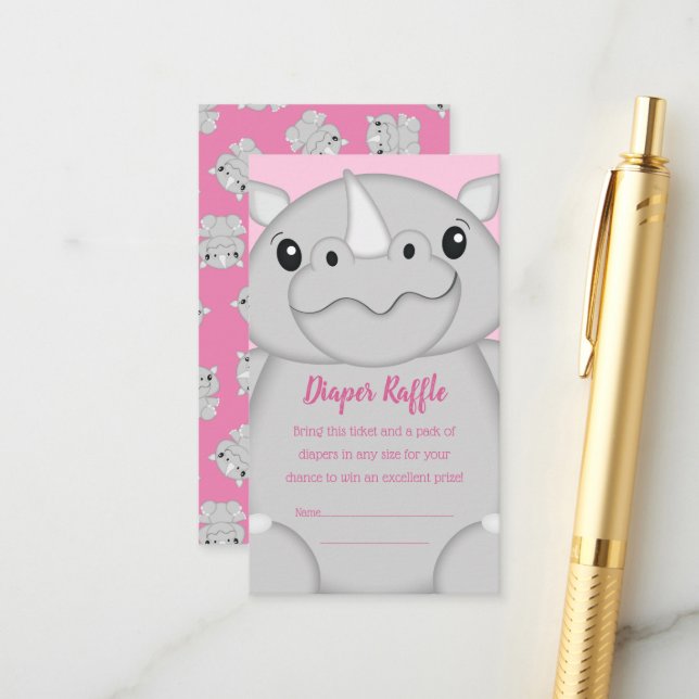 Carte D'accompagnement Rhino Baby shower rose (Devant/Arrière en situation)