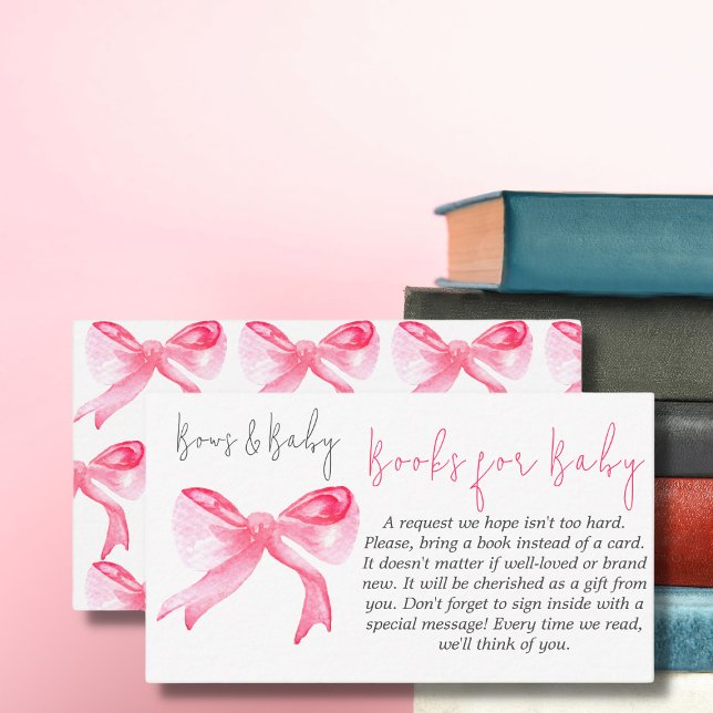 Carte D'accompagnement Ribbon Pink Bows Baby Girl Books Baby shower Jeu (Créateur téléchargé)