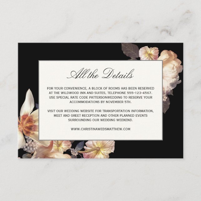 Carte D'accompagnement Rich Moody Floral Détails du Mariage (Devant)