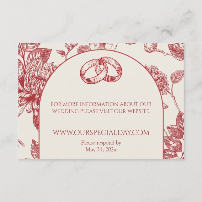 Carte D'accompagnement Riche Rouge Français Floral Toile Floral Floral (Devant)