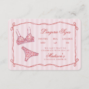 Carte D'accompagnement Rideau de douche Tailles de lingerie Cœur rose et
