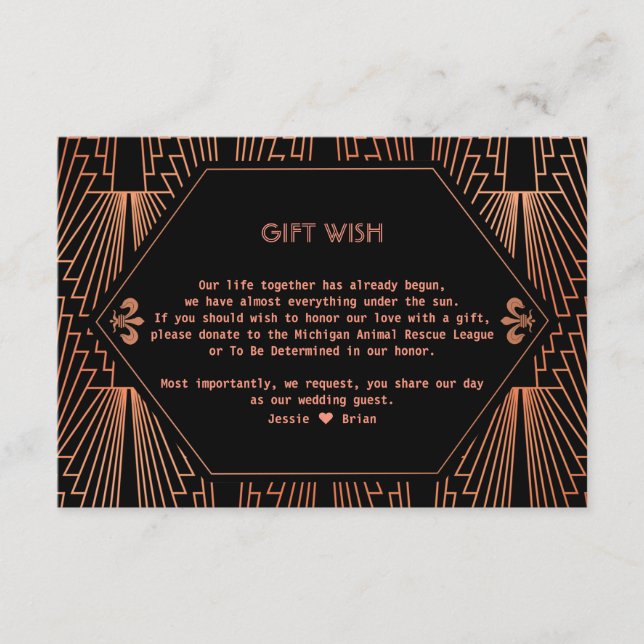 Carte D'accompagnement Roaring 20s Great Gatsby Mariage de cuivre souhait (Devant)