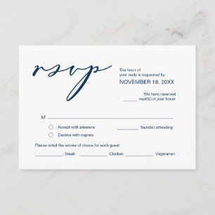 Carte D'accompagnement Romance, Marine Blue Calligraphy, Mariage RSVP
