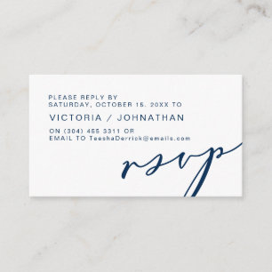 Carte D'accompagnement Romance moderne, NOIR BLEU, mariage RSVP