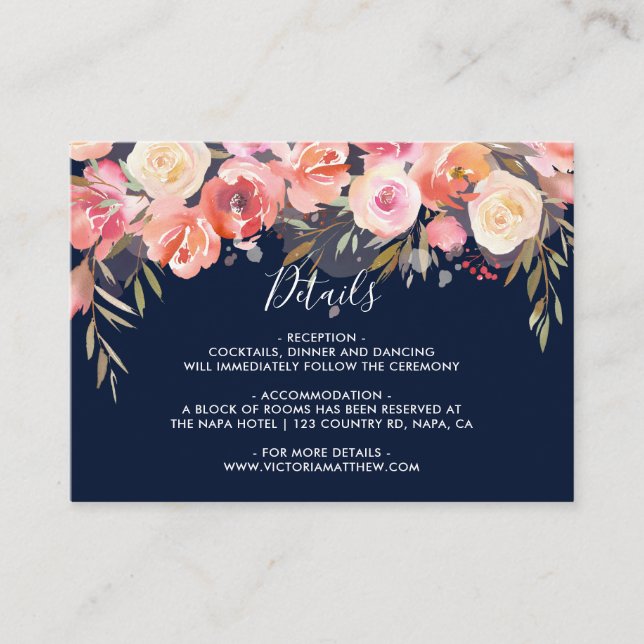 Carte D'accompagnement Romantic Blush Bloom Floral Détails du Mariage (Devant)