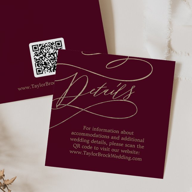 Carte D'accompagnement Romantic Burgundy QR Code Détails du Mariage (Créateur téléchargé)
