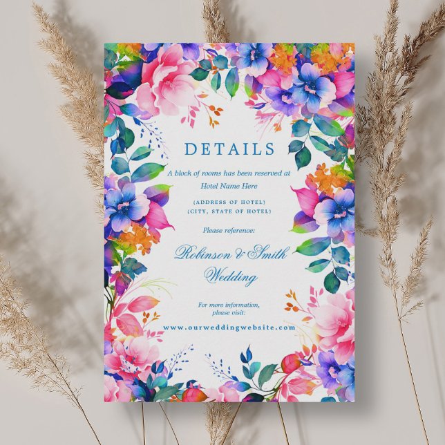 Carte D'accompagnement Romantic Floral Rainbow Ombre Détails Mariage (Romantic Floral Rainbow Ombre Wedding Details Enclosure Card)