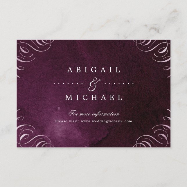 Carte D'accompagnement Romantic Moody plum calligraphie mariage insérer (Devant)