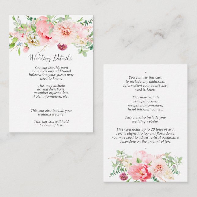 Carte D'accompagnement Romantic Pink Mariage Floral Détails (Devant / Derrière)
