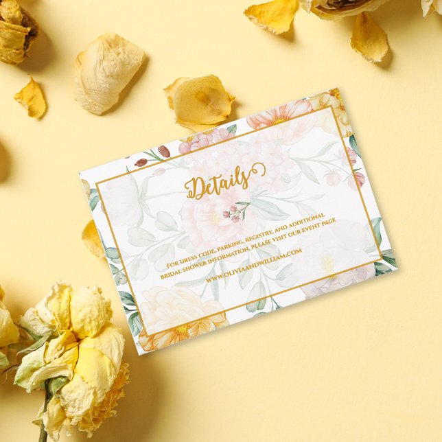 Carte D'accompagnement Romantic Yellow Floral Bridal Shower Details (Romantic Yellow Floral Bridal Shower Details Enclosure Card)