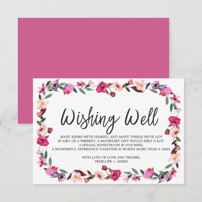 Carte D'accompagnement Romantique Fairytale Wreath Mariage Wishing well (Devant / Derrière)