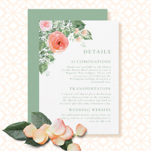 Carte D'accompagnement Romantique Floral QR Code Coral Sage Détail Mariag