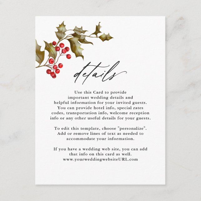 Carte D'accompagnement Romantique hiver Floral et Evergreens Détails (Devant)