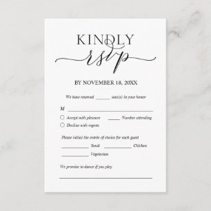 Carte D'accompagnement Romantique moderne, Noir, Dîner Mariage RSVP