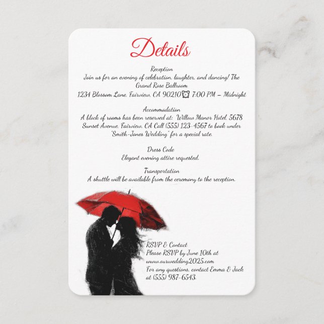 Carte D'accompagnement Romantique Parisien Parapluie Rouge Love Silhouett (Devant)