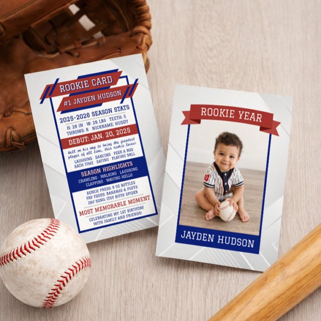 Carte D'accompagnement Rookie Year 1st Birthday Milestones Baseball Card (Créateur téléchargé)