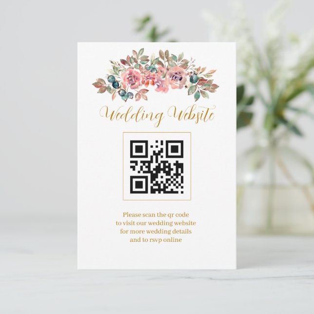 Carte D'accompagnement Rose aquarelle vert émeraude code QR MARY (Debout devant)