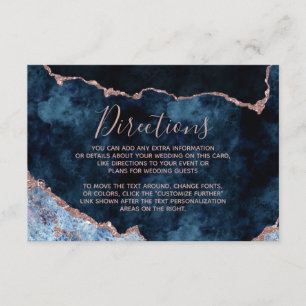 Carte D'accompagnement Rose bleu marine Gold Foil Agate Mariage Direction