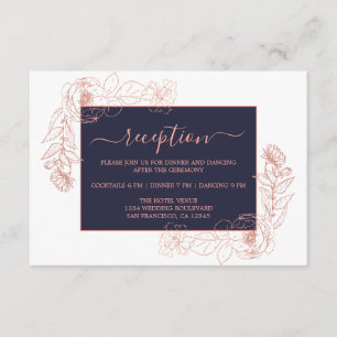 Carte D'accompagnement Rose Bleu Noir Chic Gold Floral Réception de maria