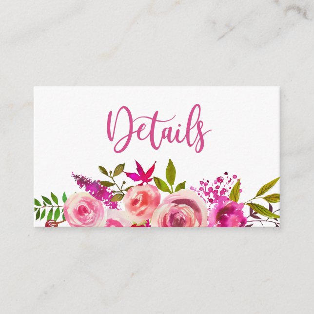Carte D'accompagnement Rose Botanique Floral Détails du Mariage Info (Devant)