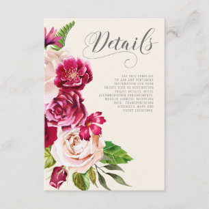 Carte D'accompagnement Rose Bourgogne/Crème Mariage Détails ID584
