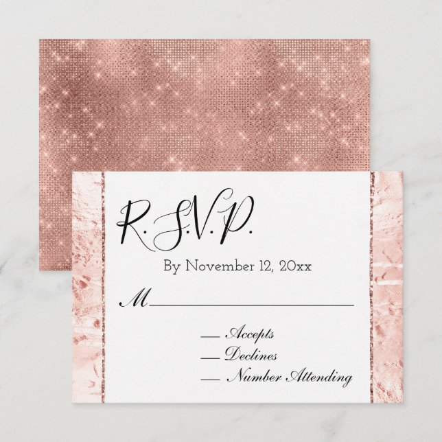 Carte D'accompagnement Rose Champagne Rose Glam scintillement RSVP (Devant / Derrière)