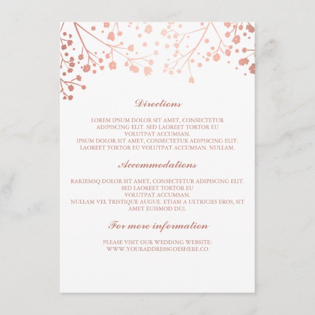 Carte D'accompagnement Rose de respiration pour bébé Gold et Mariage blan (Devant)