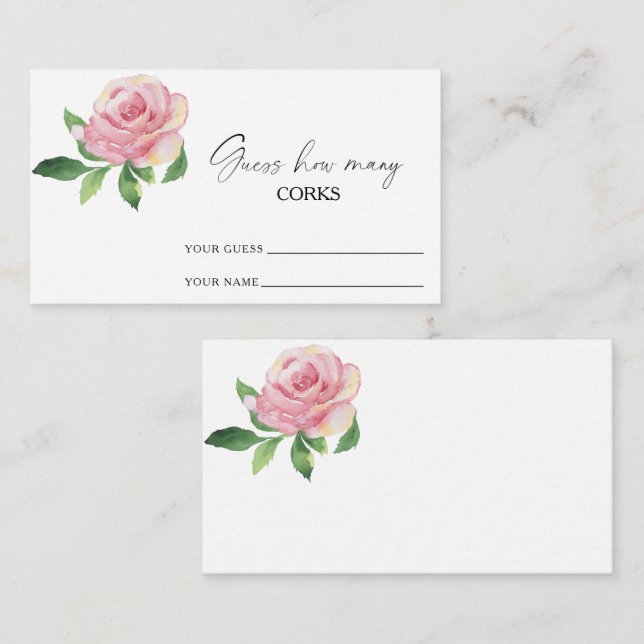 Carte D'accompagnement Rose - devine combien de bouchons jeu de mariage (Devant / Derrière)
