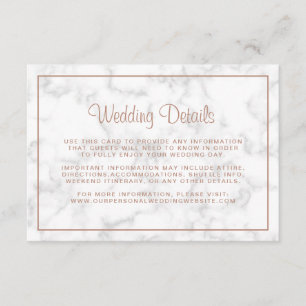 Carte D'accompagnement Rose en marbre moderne Gold Script Mariage Détails
