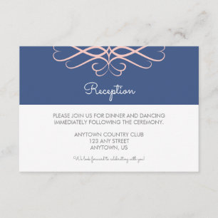 Carte D'accompagnement Rose et Bleu Denim, Élégantes Fleurs de Mariage