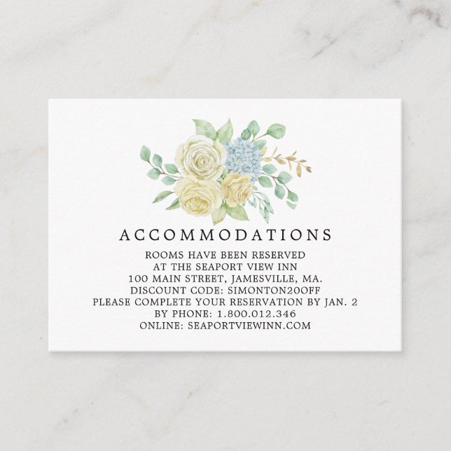 Carte D'accompagnement Rose et Hydrangea Floral Mariage Hébergement en  (Devant)