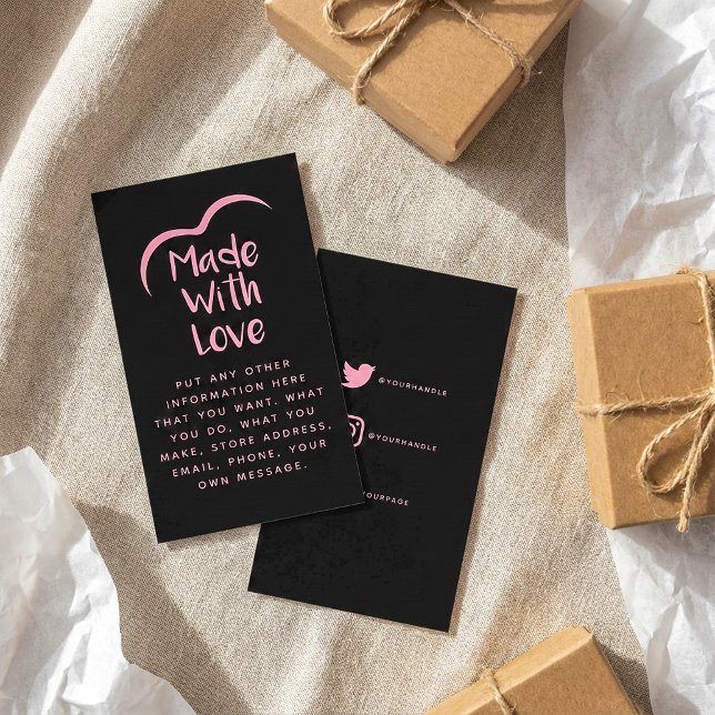 Carte D'accompagnement Rose et noir fait de coeur d'amour Silhouette (Pink and black made with love heart Silhouette Enclosure Card.)